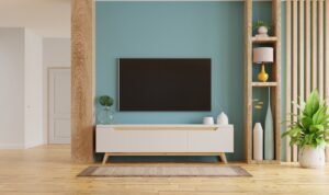 pastel blue and white living room design