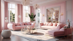 pink and white living room design